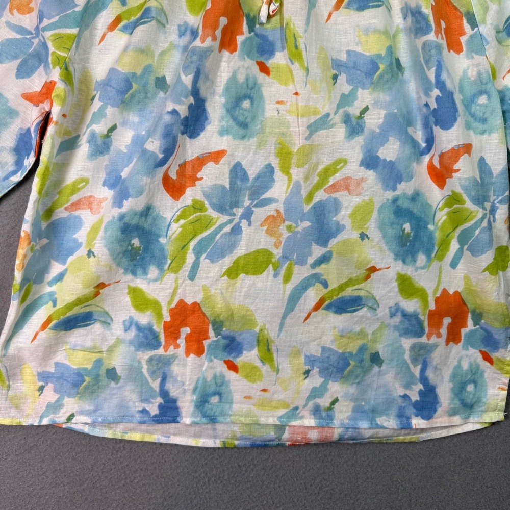 Hester & Orchard Linen‎ Blend Floral Peasant Blouse Boho Watercolor Resortwear L - Picture 9 of 10